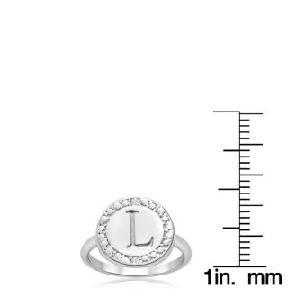 "L" Initial Diamond Pinkie Ring In Sterling Silver