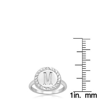 "M" Initial Diamond Pinkie Ring In Sterling Silver
