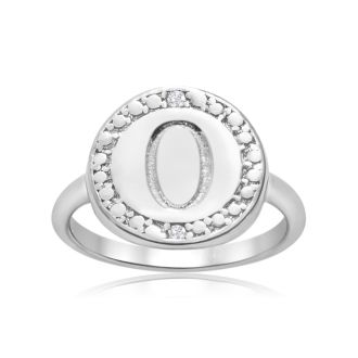 "O" Initial Diamond Pinkie Ring In Sterling Silver
