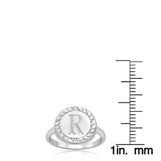 "R" Initial Diamond Pinkie Ring In Sterling Silver
