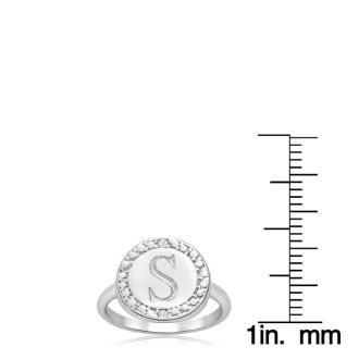 "S" Initial Diamond Pinkie Ring In Sterling Silver

