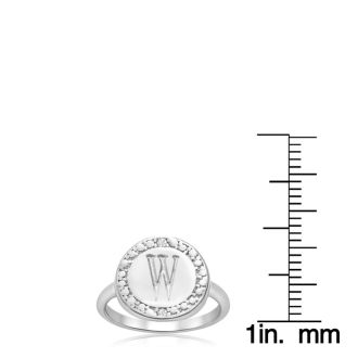 "W" Initial Diamond Pinkie Ring In Sterling Silver
