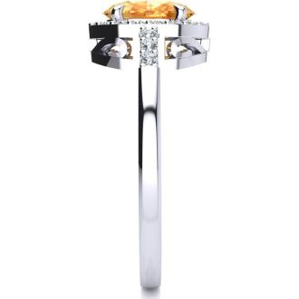1/2 Carat Oval Shape Citrine and Halo Diamond Ring In 14K White Gold
