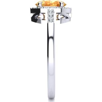1/2 Carat Oval Shape Citrine and Halo Diamond Ring In 14K White Gold
