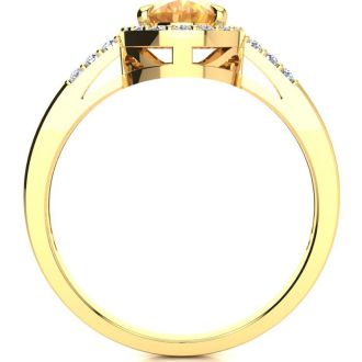 1/2 Carat Oval Shape Citrine and Halo Diamond Ring In 14K Yellow Gold
