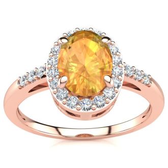 1/2 Carat Oval Shape Citrine and Halo Diamond Ring In 14K Rose Gold
