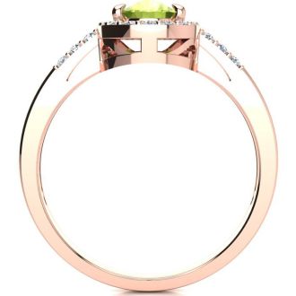 1 Carat Oval Shape Peridot and Halo Diamond Ring In 14K Rose Gold
