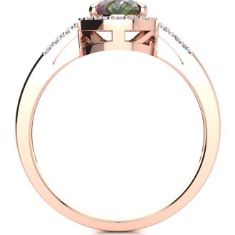 3/4 Carat Oval Shape Mystic Topaz Ring With Diamond Halo In 14 Karat Rose Gold