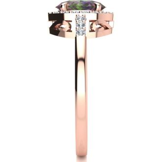 3/4 Carat Oval Shape Mystic Topaz and Halo Diamond Ring In 14K Rose Gold
