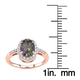 3/4 Carat Oval Shape Mystic Topaz Ring With Diamond Halo In 14 Karat Rose Gold