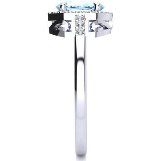 Aquamarine Ring: Aquamarine Jewelry: 1 Carat Oval Shape Aquamarine and Halo Diamond Ring In 14K White Gold