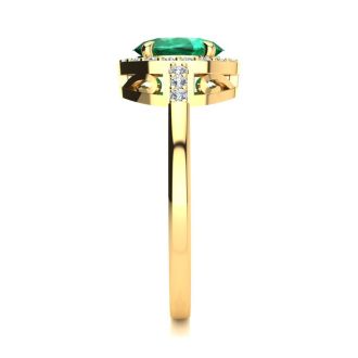 1 Carat Oval Shape Emerald and Halo Diamond Ring In 14K Yellow Gold