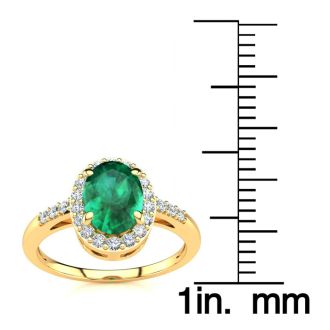 1 Carat Oval Shape Emerald and Halo Diamond Ring In 14K Yellow Gold