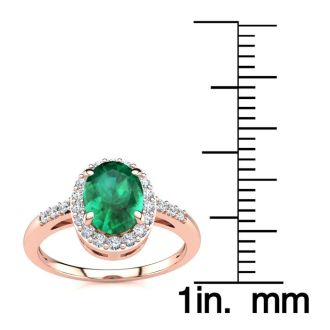 1 Carat Oval Shape Emerald and Halo Diamond Ring In 14K Rose Gold