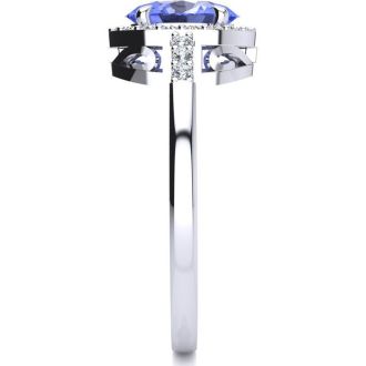 1 Carat Oval Shape Tanzanite and Halo Diamond Ring In 14K White Gold