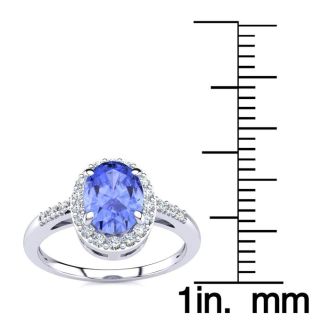 1 Carat Oval Shape Tanzanite and Halo Diamond Ring In 14K White Gold