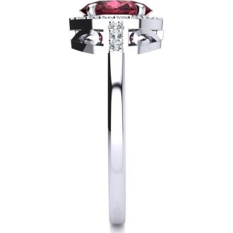 Garnet Ring: Garnet Jewelry: 1 Carat Oval Shape Garnet and Halo Diamond Ring In 14K White Gold