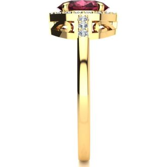 Garnet Ring: Garnet Jewelry: 1 Carat Oval Shape Garnet and Halo Diamond Ring In 14K Yellow Gold