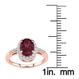Garnet Ring: Garnet Jewelry: 1 Carat Oval Shape Garnet and Halo Diamond Ring In 14K Rose Gold