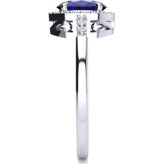 1 Carat Oval Shape Sapphire and Halo Diamond Ring In 14K White Gold