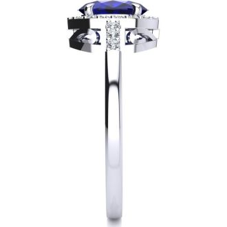 1 Carat Oval Shape Sapphire and Halo Diamond Ring In 14K White Gold