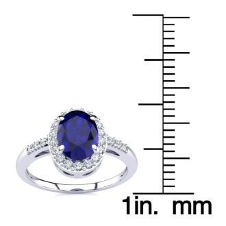 1 Carat Oval Shape Sapphire and Halo Diamond Ring In 14K White Gold