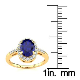 1 Carat Oval Shape Sapphire and Halo Diamond Ring In 14K Yellow Gold