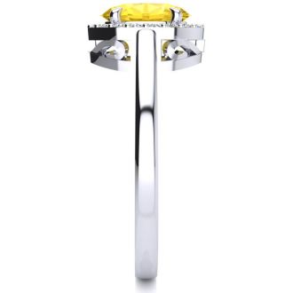 1/2 Carat Oval Shape Citrine and Halo Diamond Ring In 14K White Gold
