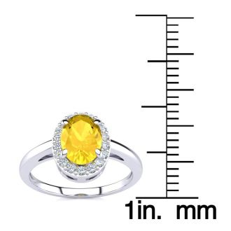 1/2 Carat Oval Shape Citrine and Halo Diamond Ring In 14K White Gold
