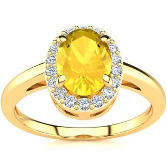 1/2 Carat Oval Shape Citrine and Halo Diamond Ring In 14K Yellow Gold
