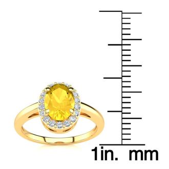 1/2 Carat Oval Shape Citrine and Halo Diamond Ring In 14K Yellow Gold
