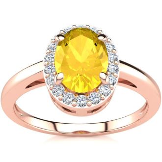 1/2 Carat Oval Shape Citrine and Halo Diamond Ring In 14K Rose Gold
