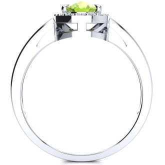 1 Carat Oval Shape Peridot and Halo Diamond Ring In 14K White Gold
