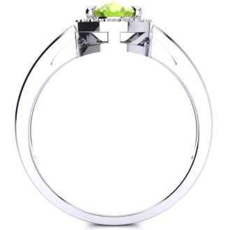 1 Carat Oval Shape Peridot and Halo Diamond Ring In 14K White Gold
