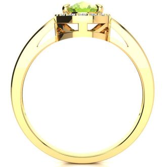1 Carat Oval Shape Peridot and Halo Diamond Ring In 14K Yellow Gold
