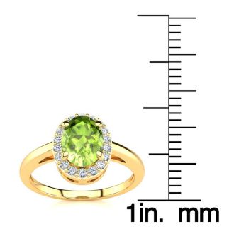 1 Carat Oval Shape Peridot and Halo Diamond Ring In 14K Yellow Gold
