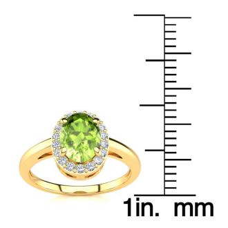 1 Carat Oval Shape Peridot and Halo Diamond Ring In 14K Yellow Gold

