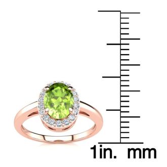 1 Carat Oval Shape Peridot and Halo Diamond Ring In 14K Rose Gold
