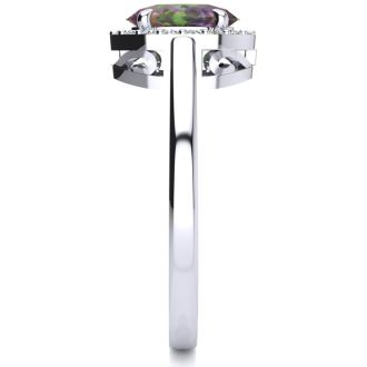3/4 Carat Oval Shape Mystic Topaz Ring With Diamond Halo In 14 Karat White Gold