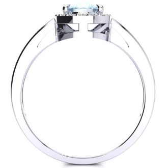 Aquamarine Ring: Aquamarine Jewelry: 1 Carat Oval Shape Aquamarine and Halo Diamond Ring In 14K White Gold