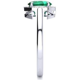 1 Carat Oval Shape Emerald and Halo Diamond Ring In 14K White Gold