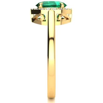 1 Carat Oval Shape Emerald and Halo Diamond Ring In 14K Yellow Gold
