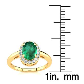 1 Carat Oval Shape Emerald and Halo Diamond Ring In 14K Yellow Gold