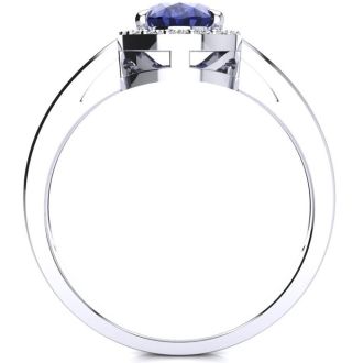 1 Carat Oval Shape Tanzanite and Halo Diamond Ring In 14K White Gold