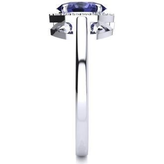 1 Carat Oval Shape Tanzanite and Halo Diamond Ring In 14K White Gold