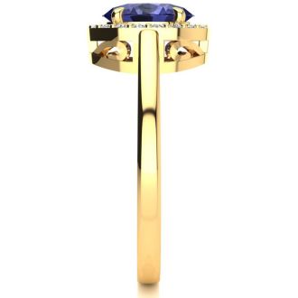 1 Carat Oval Shape Tanzanite and Halo Diamond Ring In 14K Yellow Gold