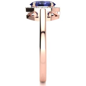 1 Carat Oval Shape Tanzanite and Halo Diamond Ring In 14K Rose Gold