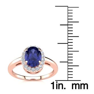 1 Carat Oval Shape Tanzanite and Halo Diamond Ring In 14K Rose Gold