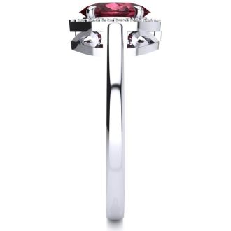 Garnet Ring: Garnet Jewelry: 1 Carat Oval Shape Garnet and Halo Diamond Ring In 14K White Gold