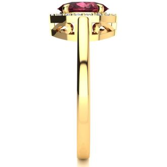 Garnet Ring: Garnet Jewelry: 1 Carat Oval Shape Garnet and Halo Diamond Ring In 14K Yellow Gold